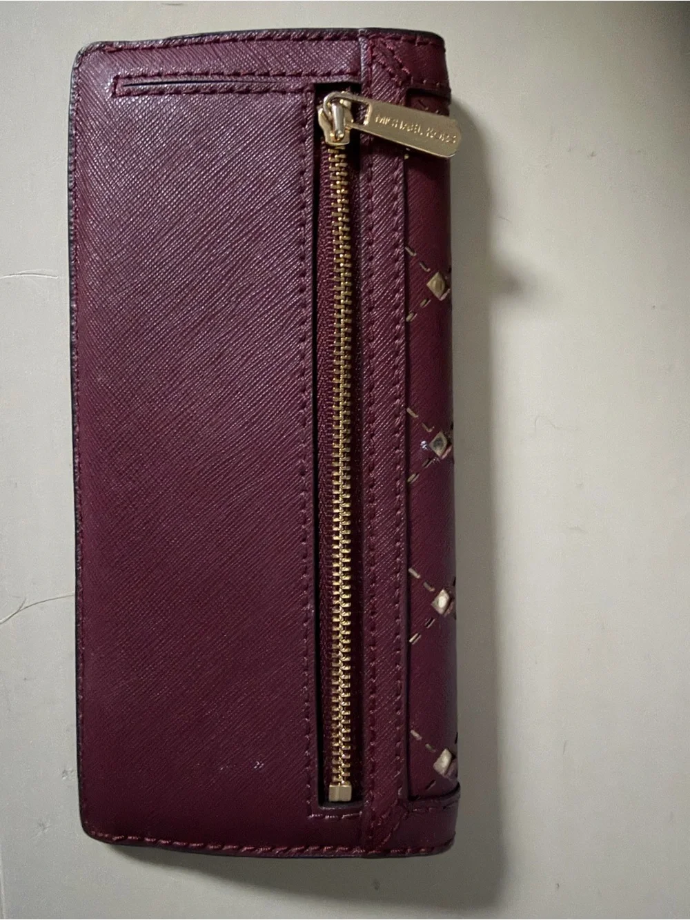Michael Kors Quilted Studded Wallet - Plum with Gold Accents